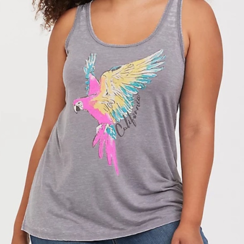 Torrid California Parrot Grey Racerback Tank Top